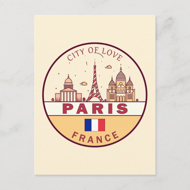 Cartão Postal Paris França City Skyline Emblem (Frente)