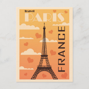 Cartão Postal Paris França Eiffel Tower Hearts Viagens vintage