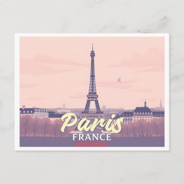 Cartão Postal Paris França Eiffel Tower Pastel Viagem Design (Frente)