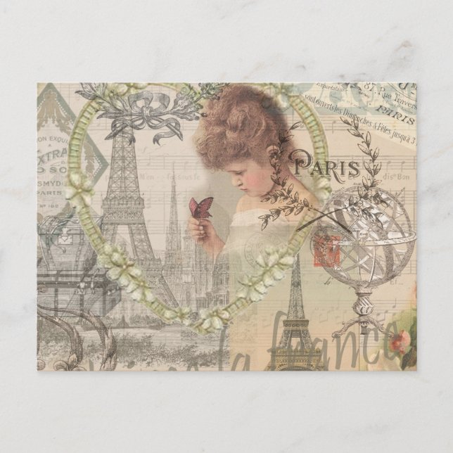 Cartão Postal Paris França Garota Bonita Torre Eiffel (Frente)