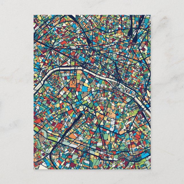 Cartão Postal Paris França | Mapa Colorido (Frente)