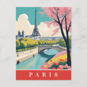 Cartão Postal Paris França Torre Eiffel Retro Viagem Floral