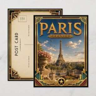 Cartão Postal Paris França Torre Eiffel Vintage Art Déco Dourado
