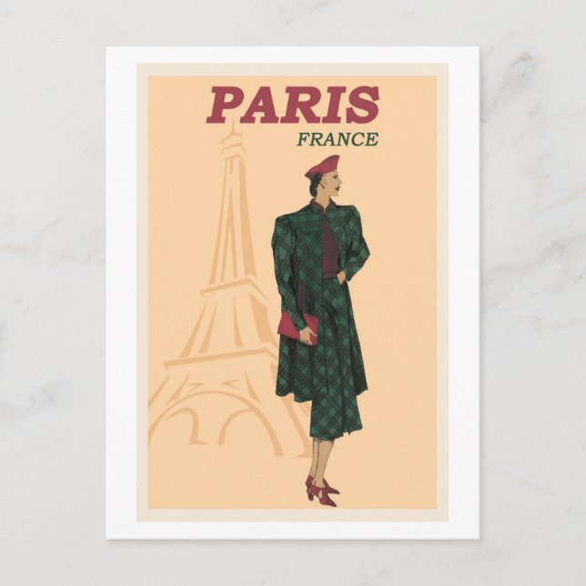 Cartão Postal Paris França Viagem Fashion Retro (Frente)