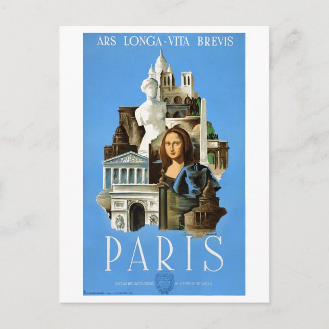 Cartão Postal Paris França Viagens vintage Restaurada (Frente)
