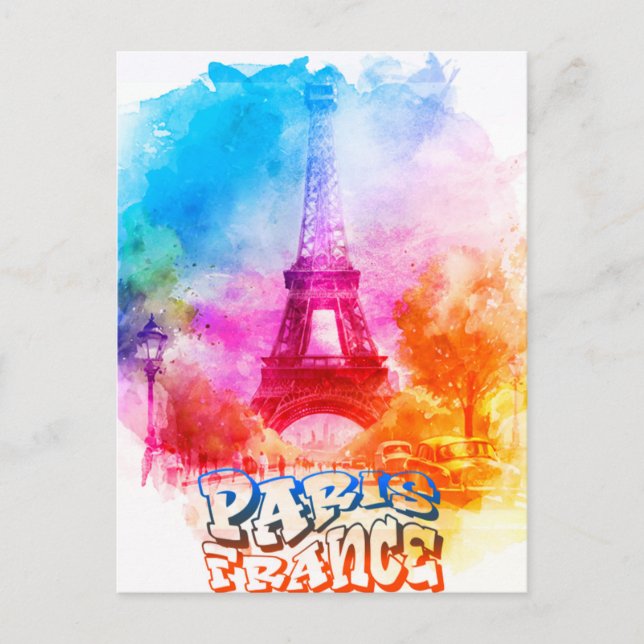 Cartão Postal Paris França Watercolor Painting (Frente)