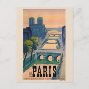 Cartão Postal Paris France Vintage Travel Poster 1937