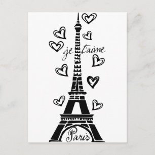 CARTÃO POSTAL PARIS JE T'AIME EIFFEL TORER E CORAÇÃO IMPRESSÃ