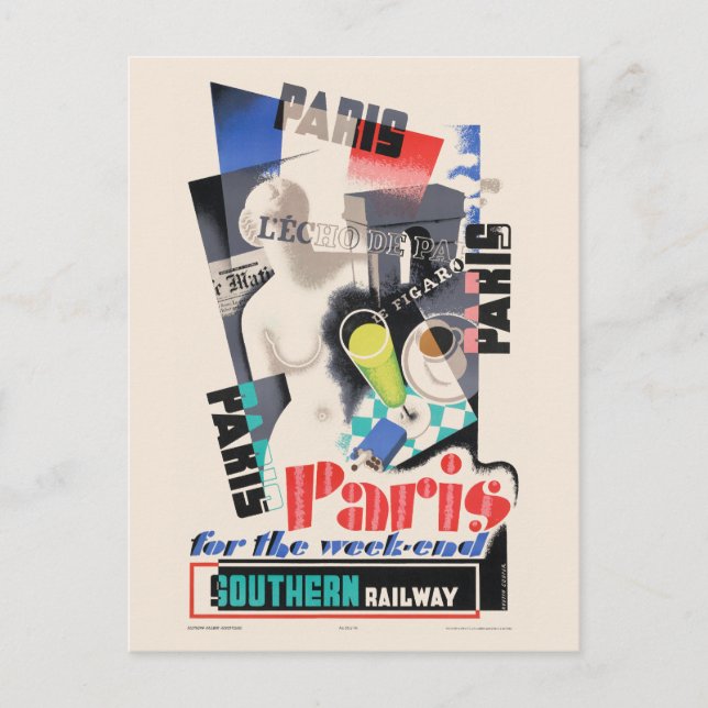 Cartão Postal Paris para o fim de semana Cartaz Antigo 1934 (Frente)