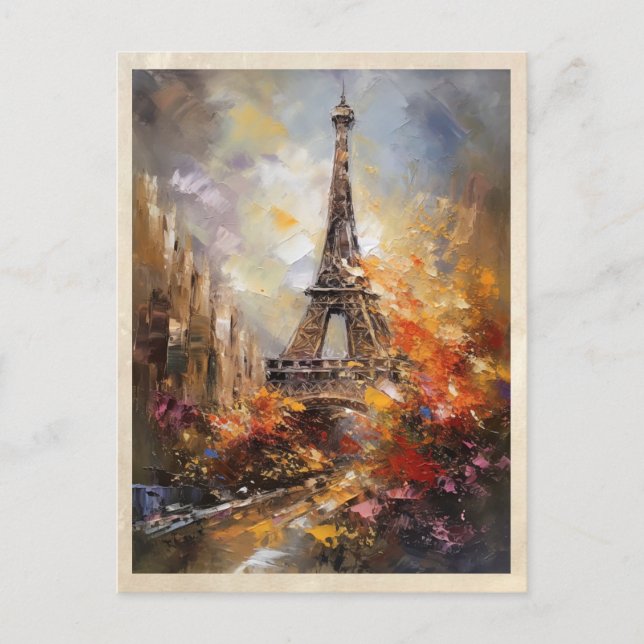 Cartão Postal Paris, pintura de óleo de Abstrato de torre Eiffel (Frente)
