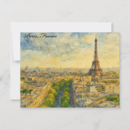 Cartão Postal Paris Skyline em Watercolor - Torre Eiffel