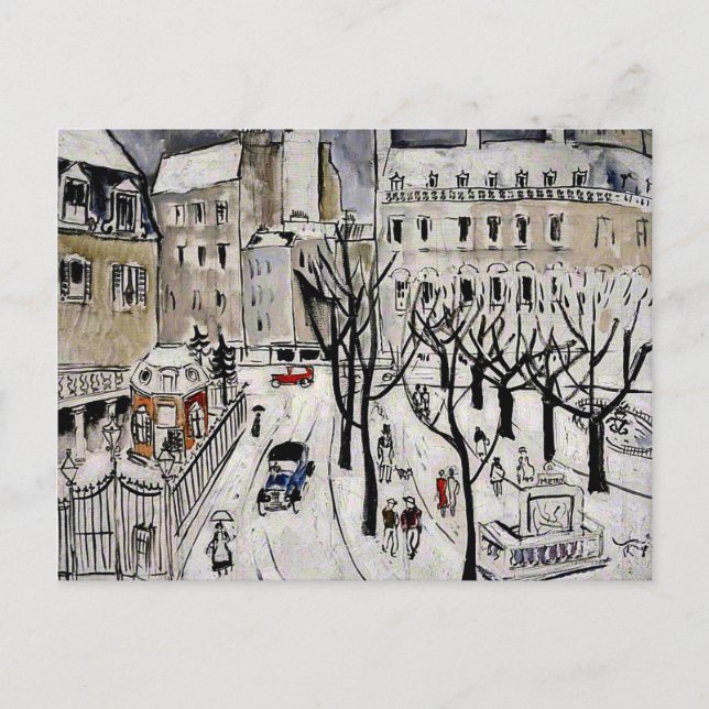 Cartão Postal Paris Snow Scene, fine art painting (Frente)