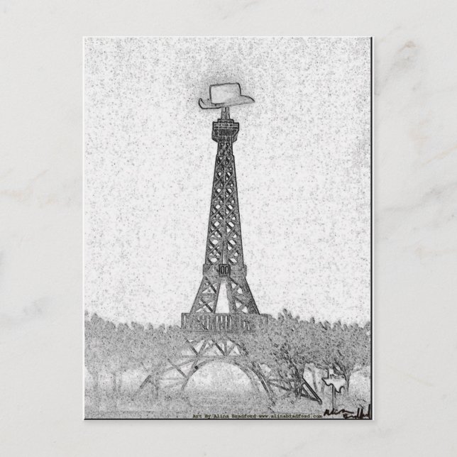 Cartão Postal Paris, Texas Eiffel Tower Drawing (Frente)