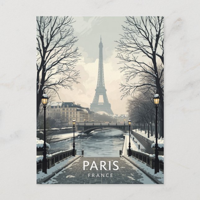 Cartão Postal Paris Winter Snow Eiffel Tower (Frente)