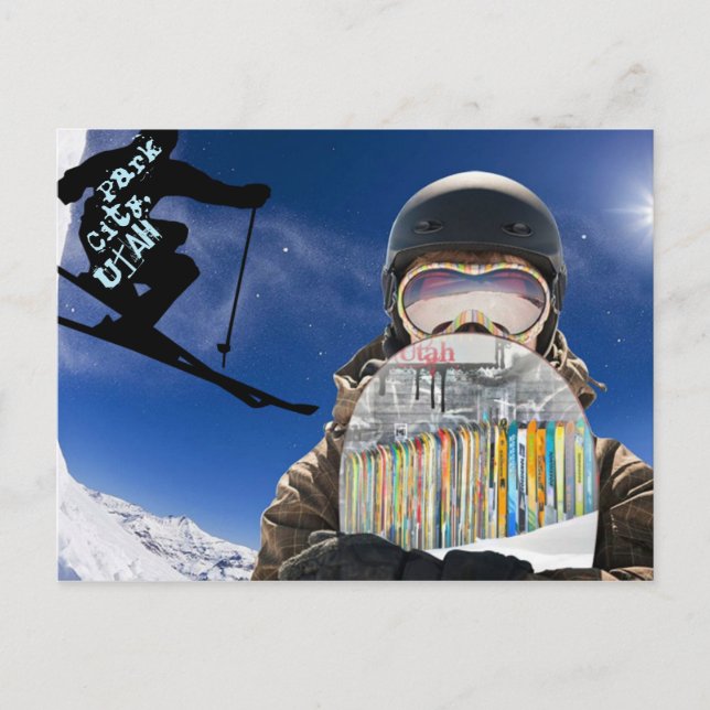 Cartão Postal Park City, Utah Snowboard e Ski Postcard (Frente)