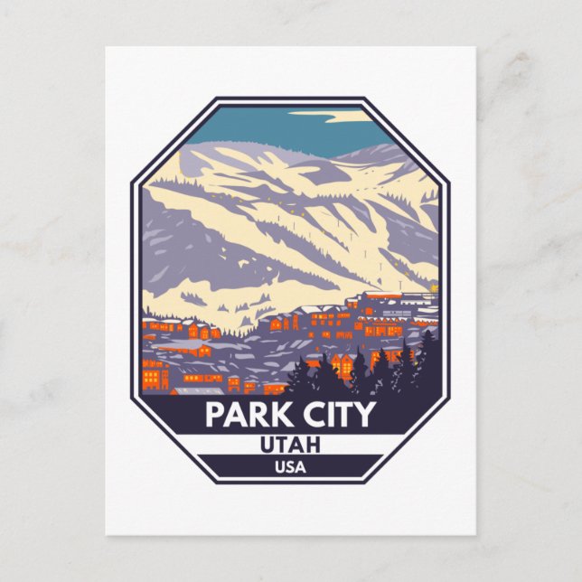 Cartão Postal Park City Utah Winter Area Emblem (Frente)