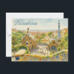 Cartão Postal Park Güell em Barcelona<br><div class="desc">Ilustração de Watercolor de Park Güell em Barcelona mostrando sua arquitetura única e seu ambiente vibrante,  com visitantes explorando.</div>