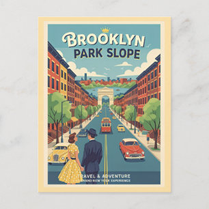 Cartão Postal Park Slope Brooklyn NY anos 50 Viagem Retro