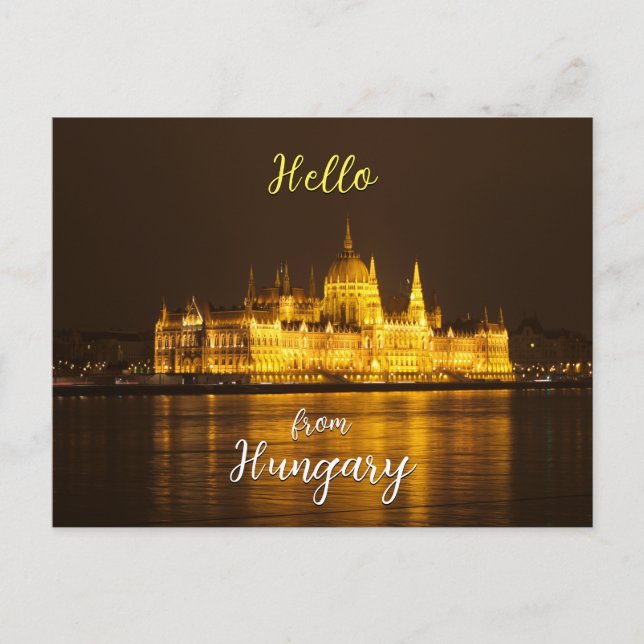 Cartão Postal Parlamento à noite em Budapeste, Hungria (Frente)