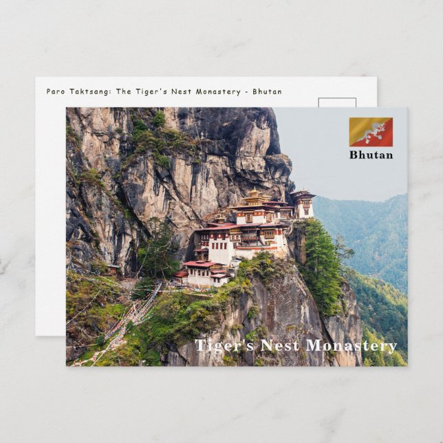 Cartão Postal Paro Taktsang: O Mosteiro do Ninho do Tigre - Butã (Frente/Verso)