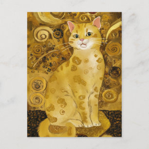 Cartão Postal Paródia de gato fofo dourado de Gustav Klimt, arte