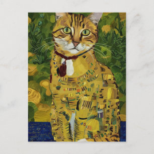 Cartão Postal paródia de gato fofo dourado de Gustav Klimt, arte