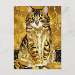 Cartão Postal paródia de gato fofo dourado de Gustav Klimt, arte