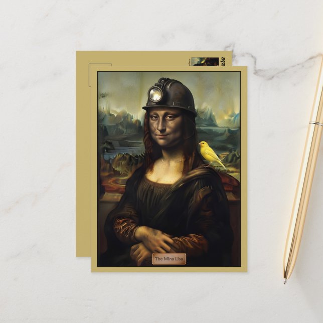 Cartão Postal Paródia Divertida da Mona Lisa (Frente/Verso In Situ)