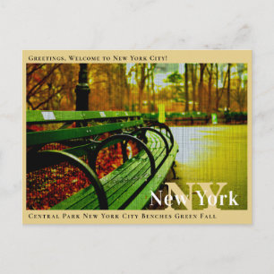 Cartão Postal Parque Central Nova York Bancos Verde Outono