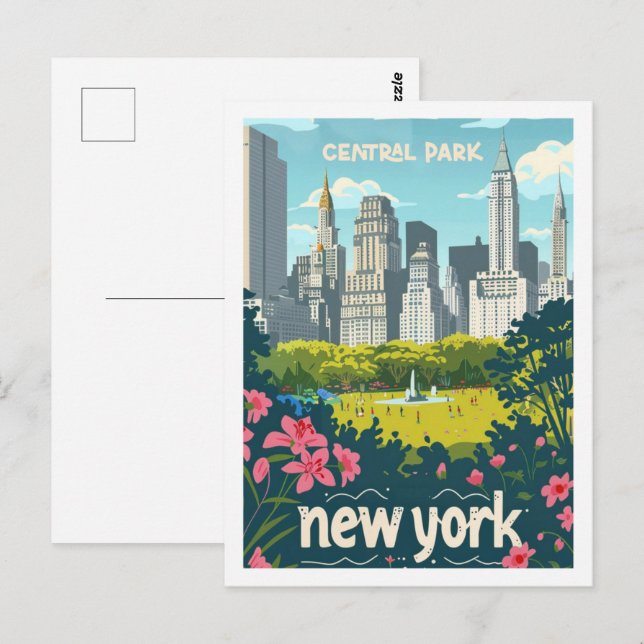 Cartão Postal Parque Central Nova York EUA Lugar de Viagem Antig (Frente/Verso)