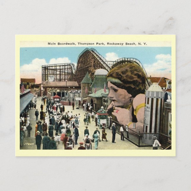 Cartão Postal Parque de Amusement, Praia Roackway, Nova Iorque (Frente)