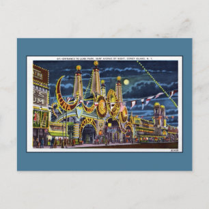 Cartão Postal Parque de diversões Coney Island vintage surf aven