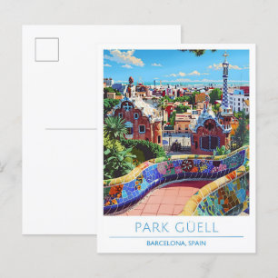 Cartão Postal Parque Guell Barcelona Espanha Viagem Vintage 