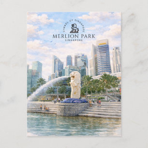 Cartão Postal Parque Merlion Singapura Marco de Água-rédea