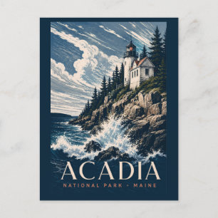 Cartão Postal Parque Nacional Acadia Maine Viagem em Xilogravura
