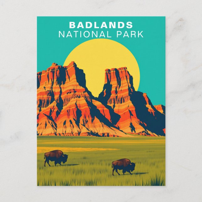 Cartão Postal Parque Nacional Badlands South Dakota USA Buffalo (Frente)