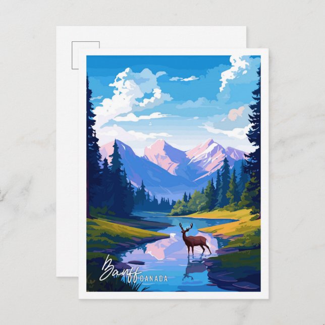 Cartão Postal Parque Nacional Banff Canadá ilustração de viagem (Frente/Verso)