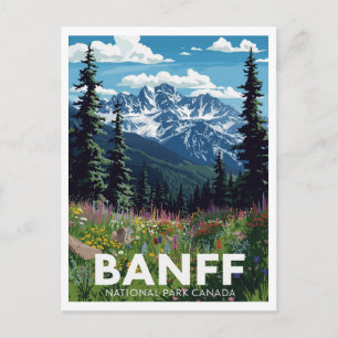 Cartão Postal Parque Nacional Banff Montanhas de Flores Silvestr