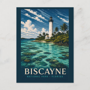 Cartão Postal Parque Nacional Biscayne Flórida Xilogravura Moder