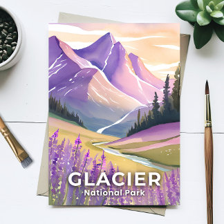 Cartão Postal Parque Nacional da Glaciar | Aquarela de Lavanda d