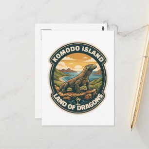Cartão Postal Parque Nacional da Ilha de Komodo Indonésia Retro