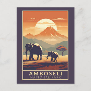 Cartão Postal Parque Nacional de Amboseli Arte de Viagem Vintage
