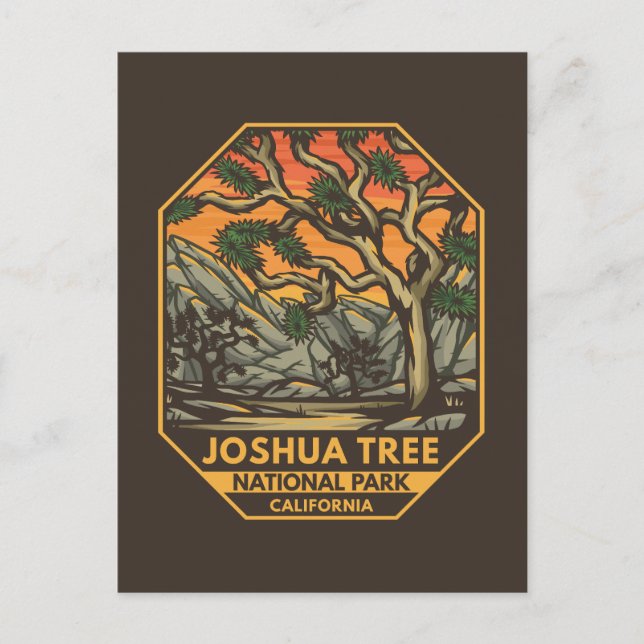 Cartão Postal Parque Nacional de Joshua Tree Sunset Retro Emblem (Frente)
