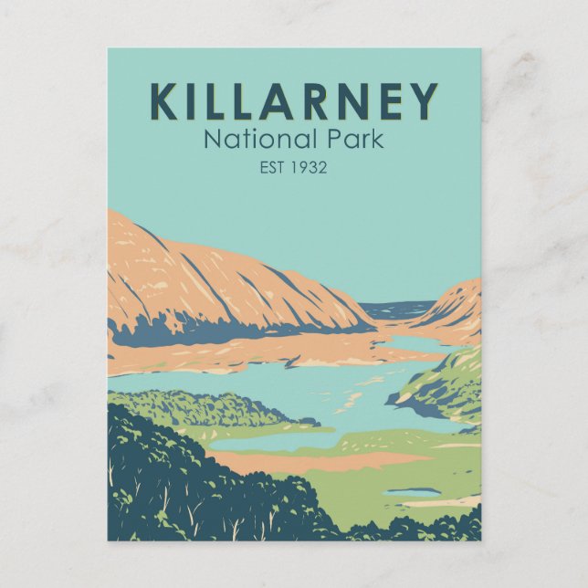 Cartão Postal Parque Nacional de Killarney Irlanda Viagem Arte V (Frente)