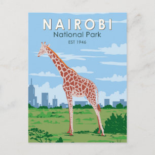 Cartão Postal Parque Nacional de Nairobi Girafa Viagem Arte Vint