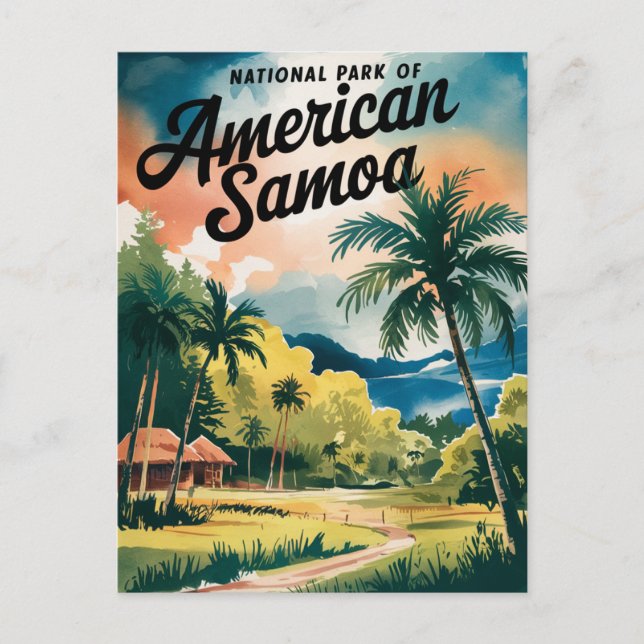 Cartão Postal Parque Nacional de Samoa Americana - Arte Aquarela (Frente)