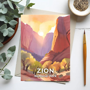 Cartão Postal Parque Nacional de Zion Aquarela de Viagem