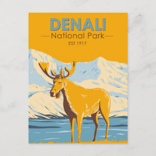 Cartão Postal Parque Nacional Denali Alasca Alce Vintage