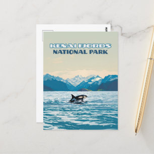 Cartão Postal Parque Nacional do Kenai Fjords Orca Alaska Vintag