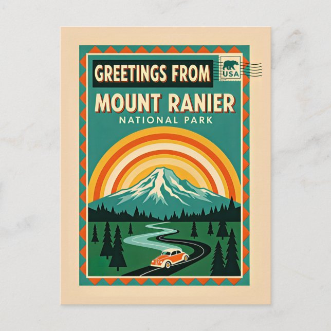 Cartão Postal Parque Nacional do Monte Rainier Retro (Frente)